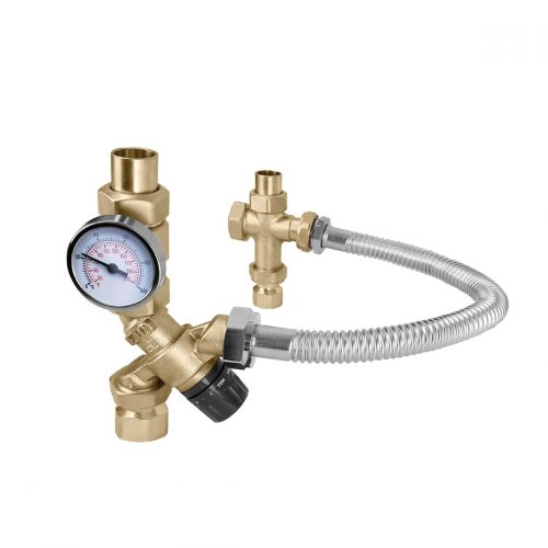 Caleffi 520510AX 3/4" MNPT 3-Way Outlet Tankmixer Water Heater Mixing Valve w/ Gauge 3/4"FNPT