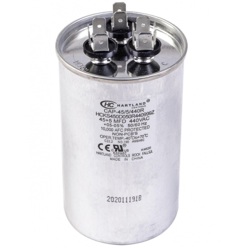 Hartland Controls CAP-45/5/440R 45/5Mfd 370/440V Rnd Run Cap