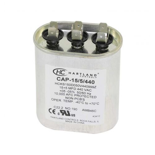 15/5Mfd 370/440V Oval Run Cap For Hartland Controls -Part# CAP-15/5/440