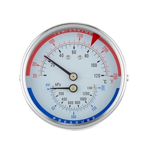 Trerice PTC14605 Tridicator 3.5" Dial 30-240°F 0-200 PSI 1/2"Rear