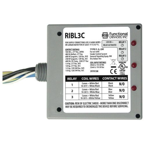 10-30Vac/Dc 10A 3Spst/No Relay For Functional Devices -Part# RIBL3C